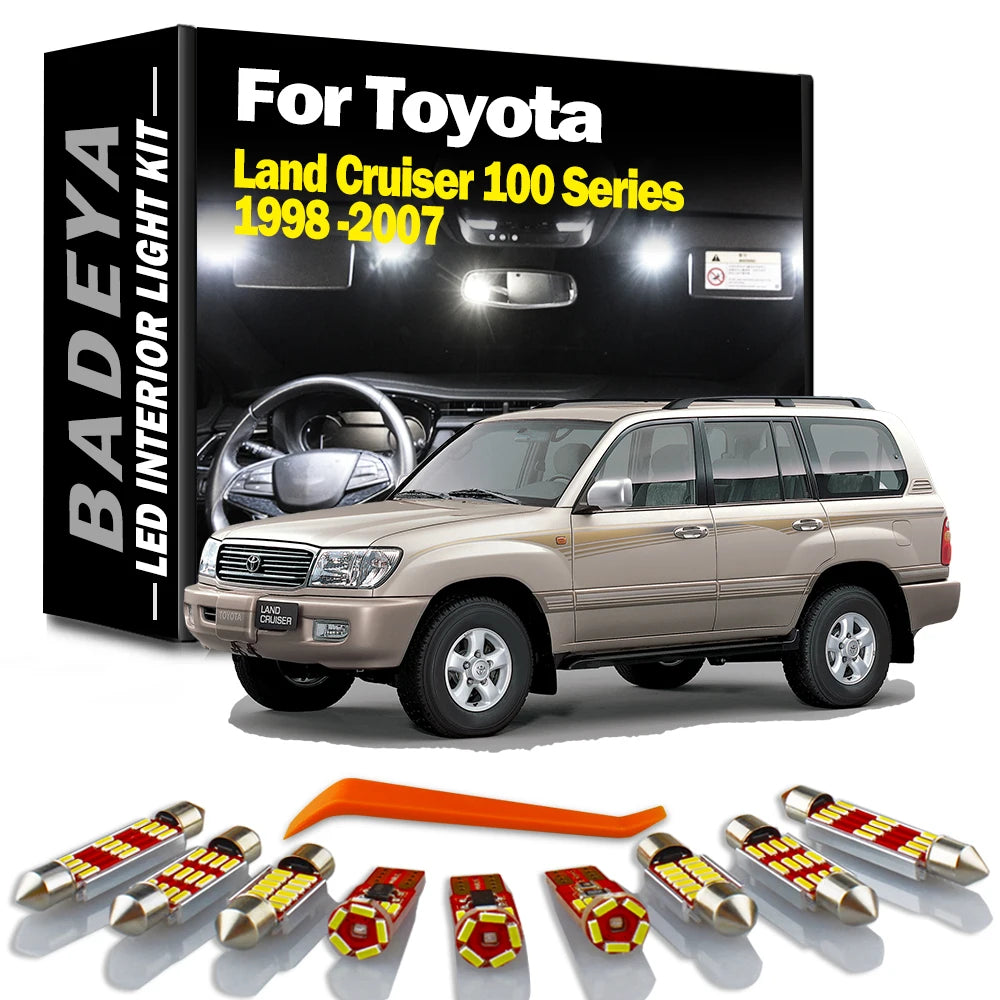 BADEYA 19PCS LED Interior Light Kit for Toyota Land Cruiser 100 Series (1998–2007) – Canbus Error-Free Dome, Map, Trunk & License Lamps