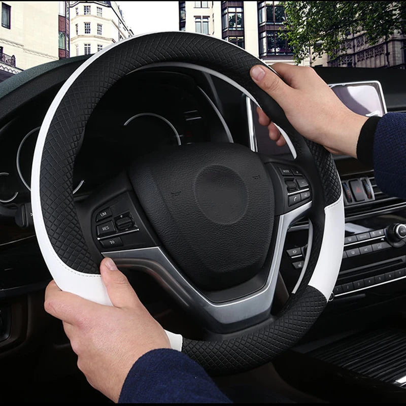 Universal Car Steering Wheel Cover 37-38cm Breathable Leather Anti-Slip Protector