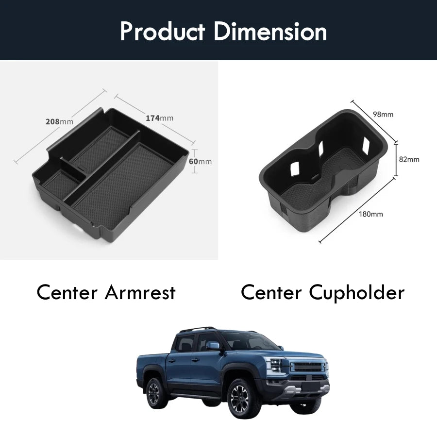 Center Console Storage Tray Armrest Organizer Box For BYD Shark 6 TPE Cup Holder