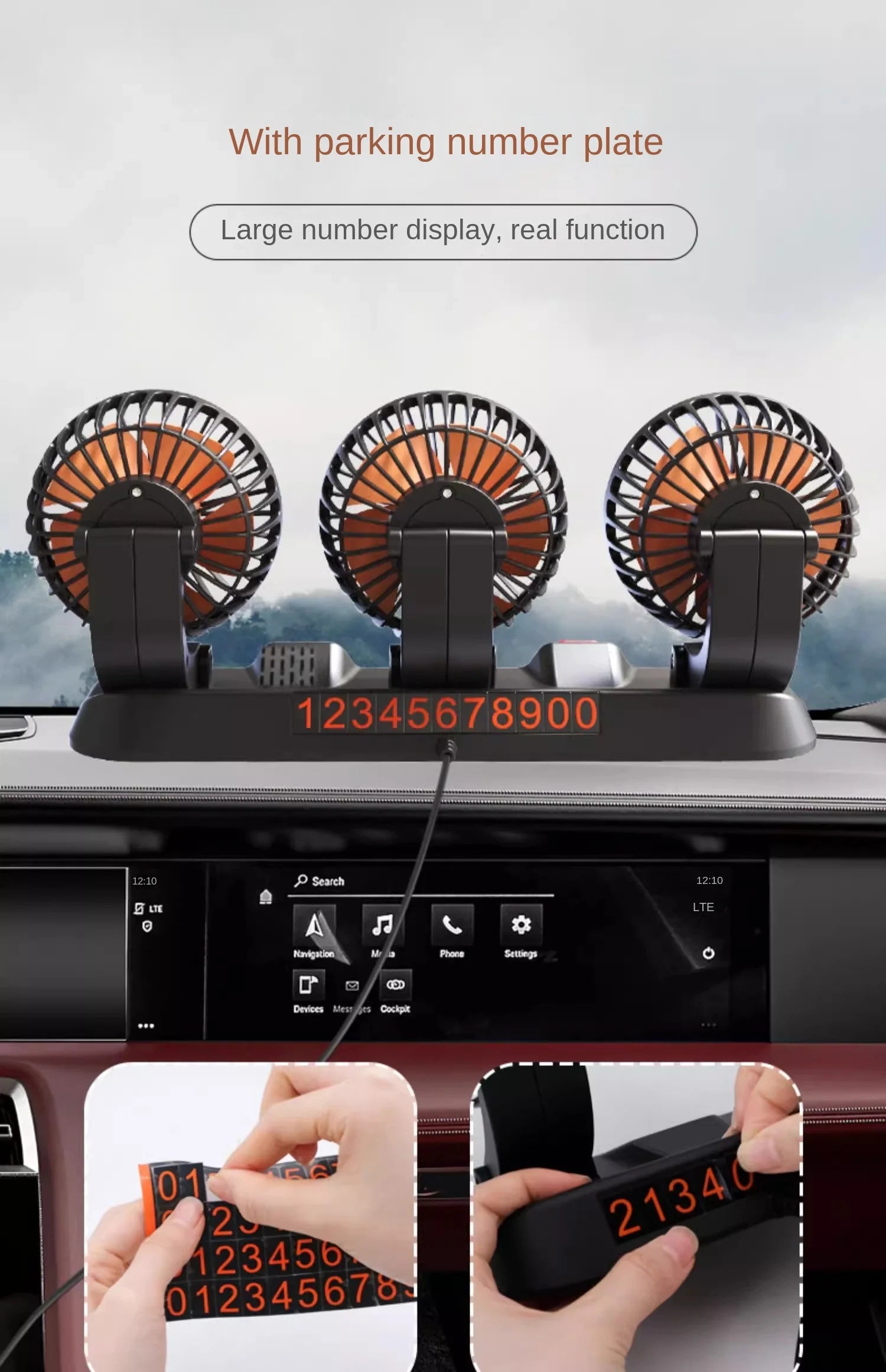 3-Head 360° Adjustable Car Fan – Dual-Speed Silent Electric Fan, USB/12V/24V, for Car, Home, Office & Desk Use