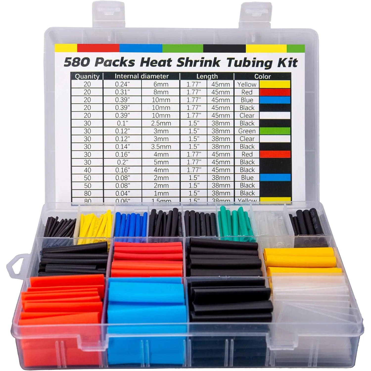 580/560-Pc Heat Shrink Tubing Kit – EVA Material, 6 Colors & 11 Sizes – Perfect for Electrical Insulation & Wire Repairs