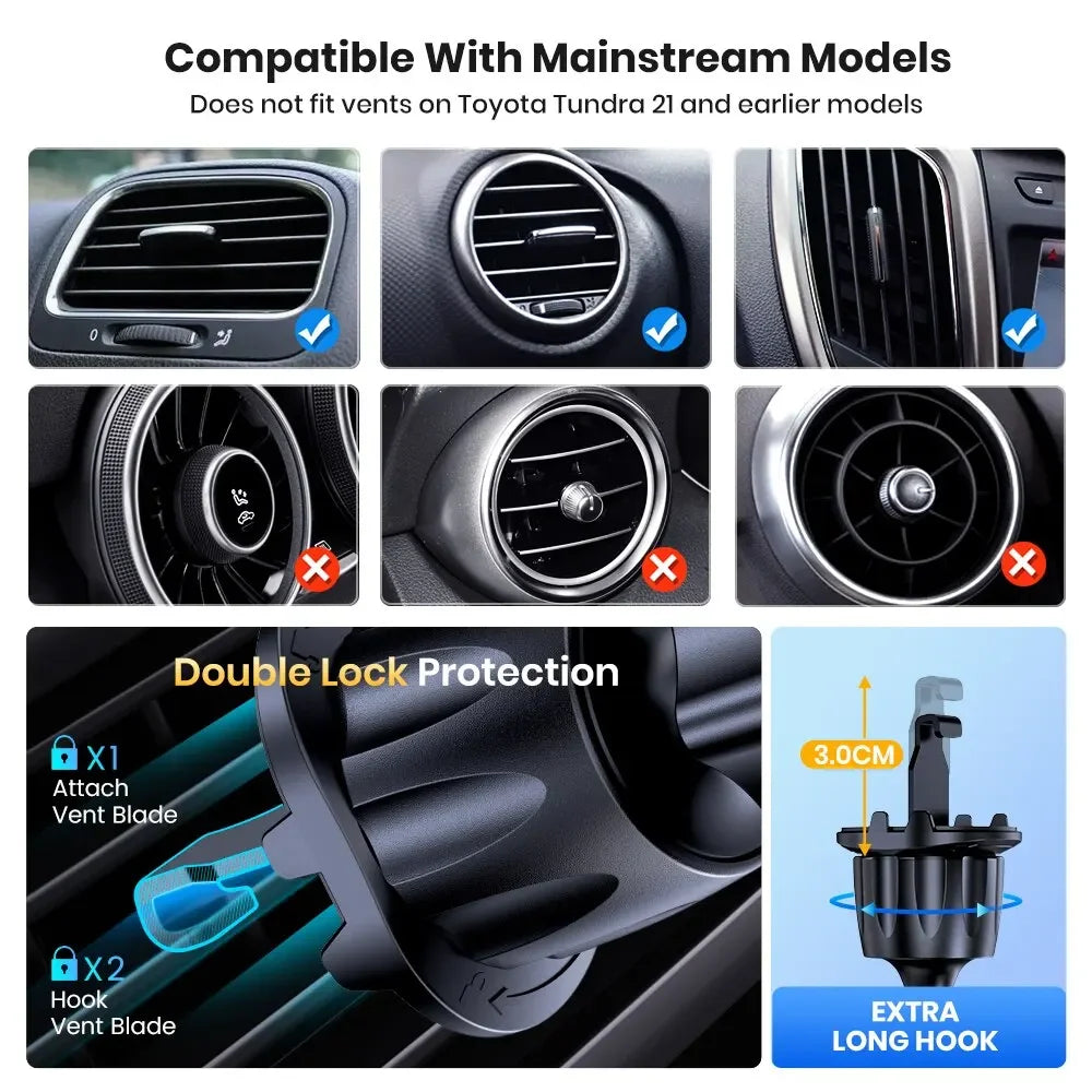 Metal Gravity Car Phone Holder Air Vent Mount with Auto-Lock Sleek Frosted Finish Universal Bracket for Vehicle
