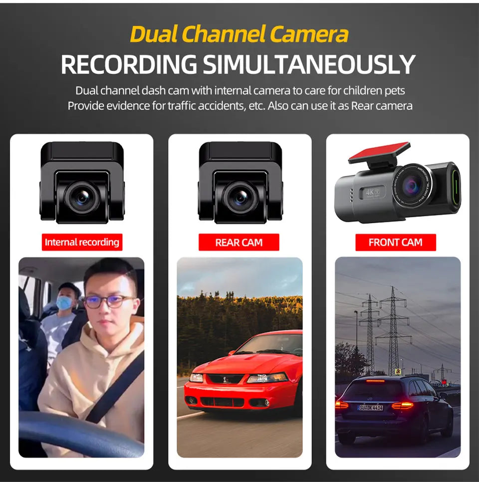 4K UHD Dash Cam Car DVR Camera WiFi GPS Night Vision Video Recorder 24H Parking