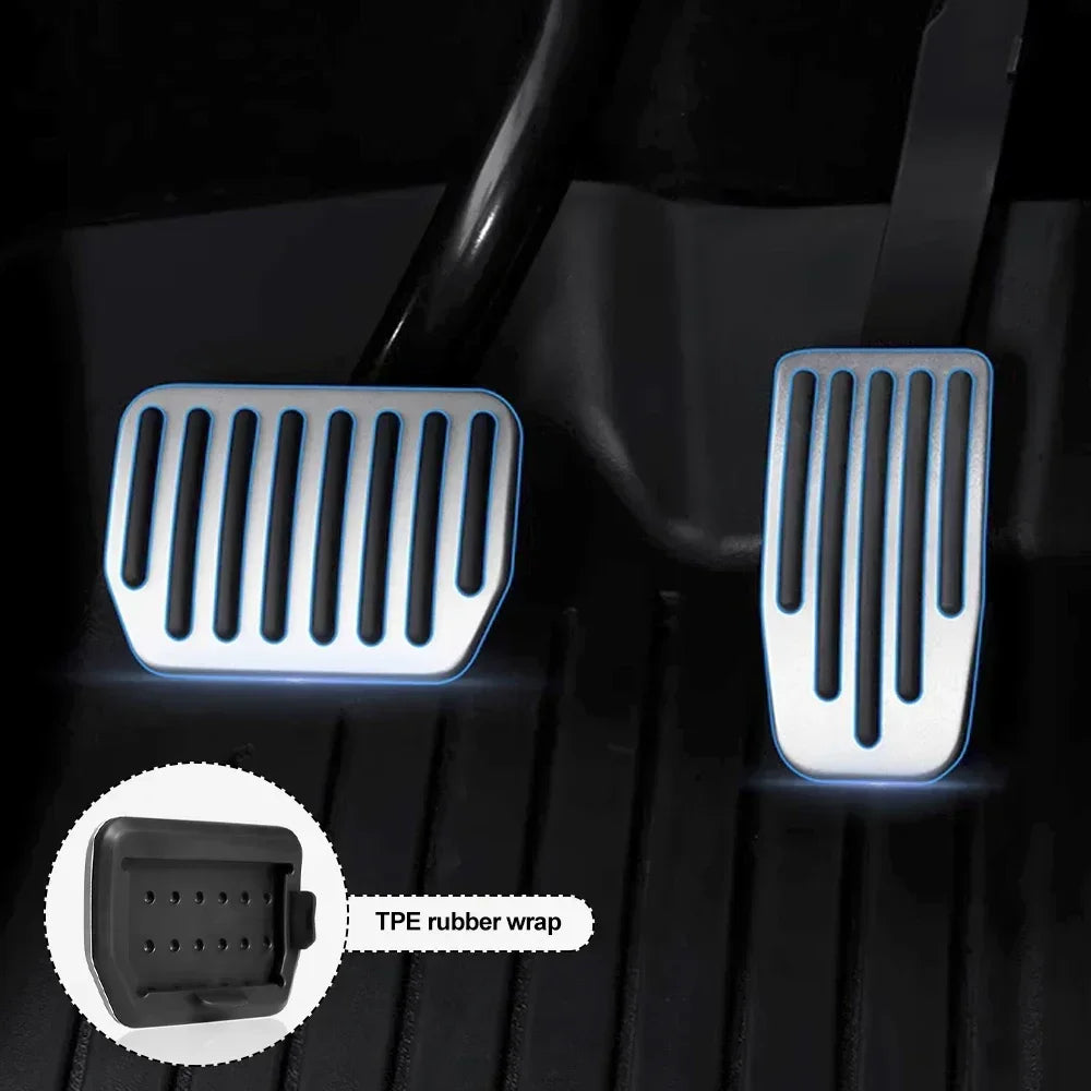 Performance Aluminum Pedal Covers for Tesla Model Y & Model 3 Highland – Non-Slip Brake, Accelerator & Footrest Set
