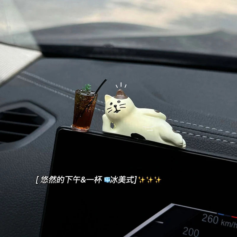 Cute Healing Kitten Dashboard Ornaments – Resin Cat Figures for Car Interior Decor & Accessories
