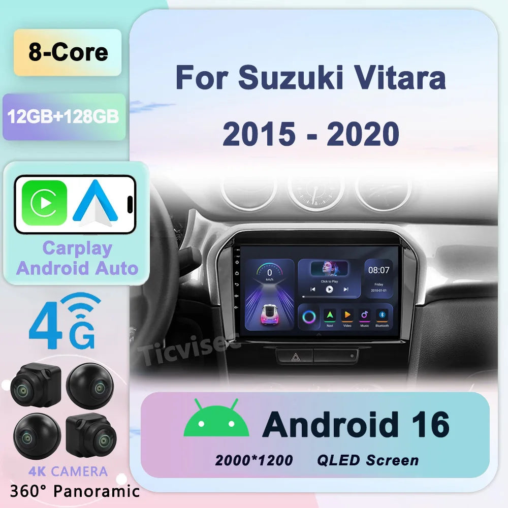 Android 16" Car Radio Multimedia GPS Navigation Player for Suzuki Vitara 2015–2020 | WiFi, Bluetooth, CarPlay, Touchscreen Autoradio