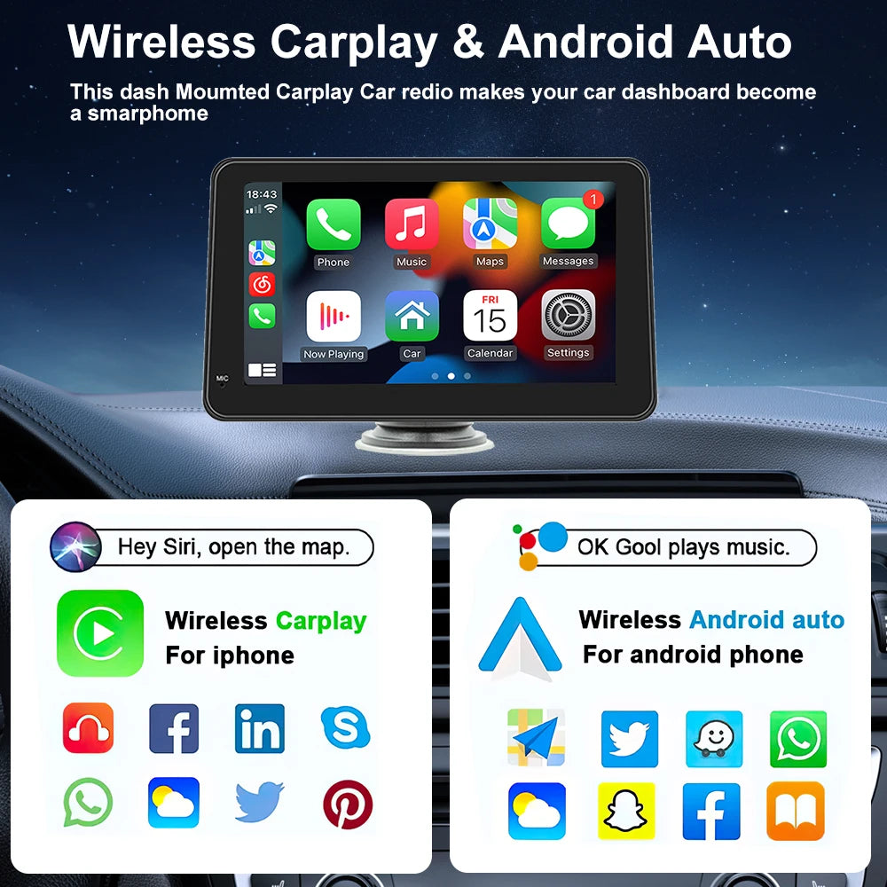 7" Touch Screen Car Stereo CarPlay Android Auto GPS Navi WiFi Radio MP5 Player