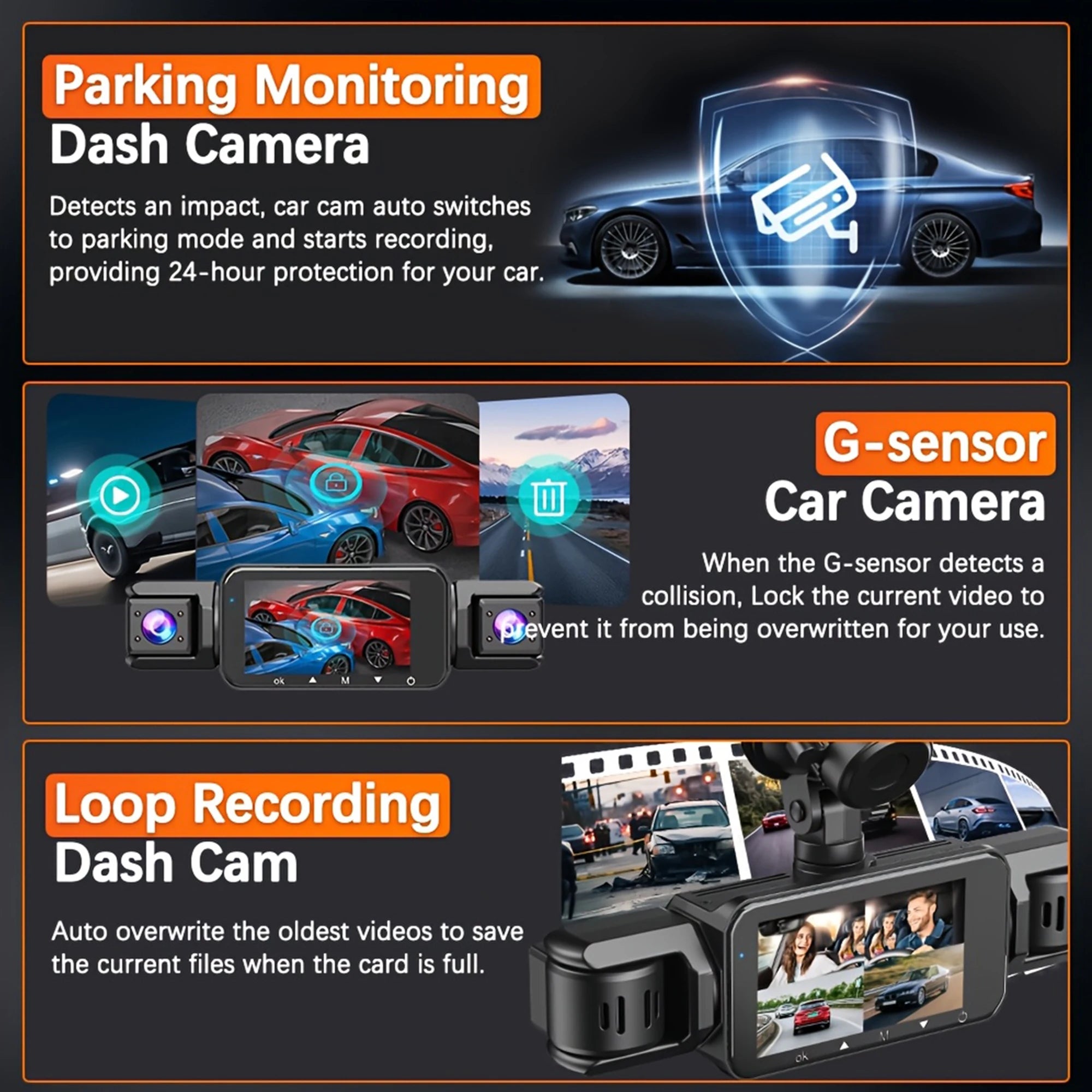 4 Channel Dash Cam FHD 1080P WiFi Car DVR Night Vision Black Box Loop Recorder Kit