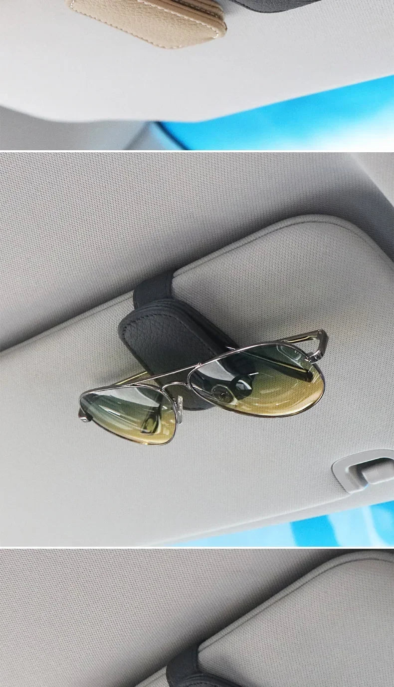 Magnetic Leather Car Sunglasses Holder Clip Sun Visor Organizer with Ticket Storage Eye-catching Glasses Case