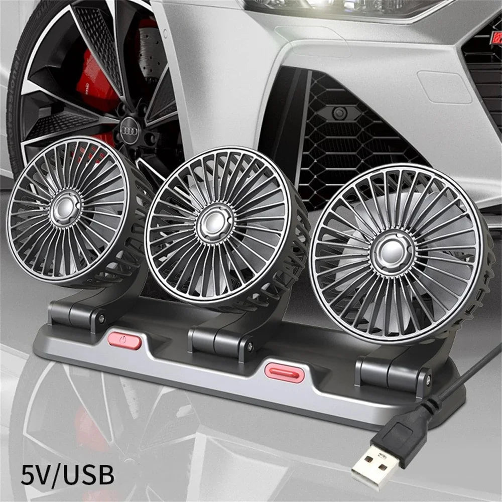 3-Head 360° Adjustable Car Fan – Dual-Speed Silent Electric Fan, USB/12V/24V, for Car, Home, Office & Desk Use
