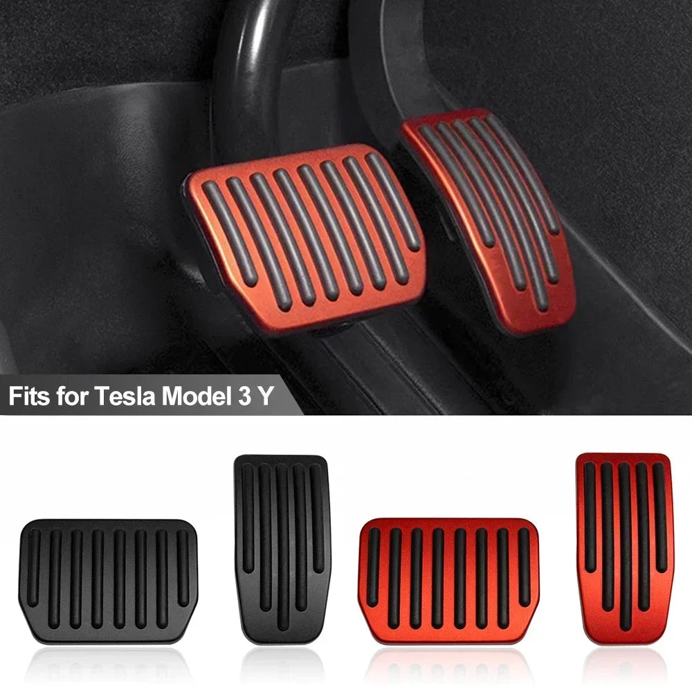 Performance Aluminum Pedal Covers for Tesla Model Y & Model 3 Highland – Non-Slip Brake, Accelerator & Footrest Set