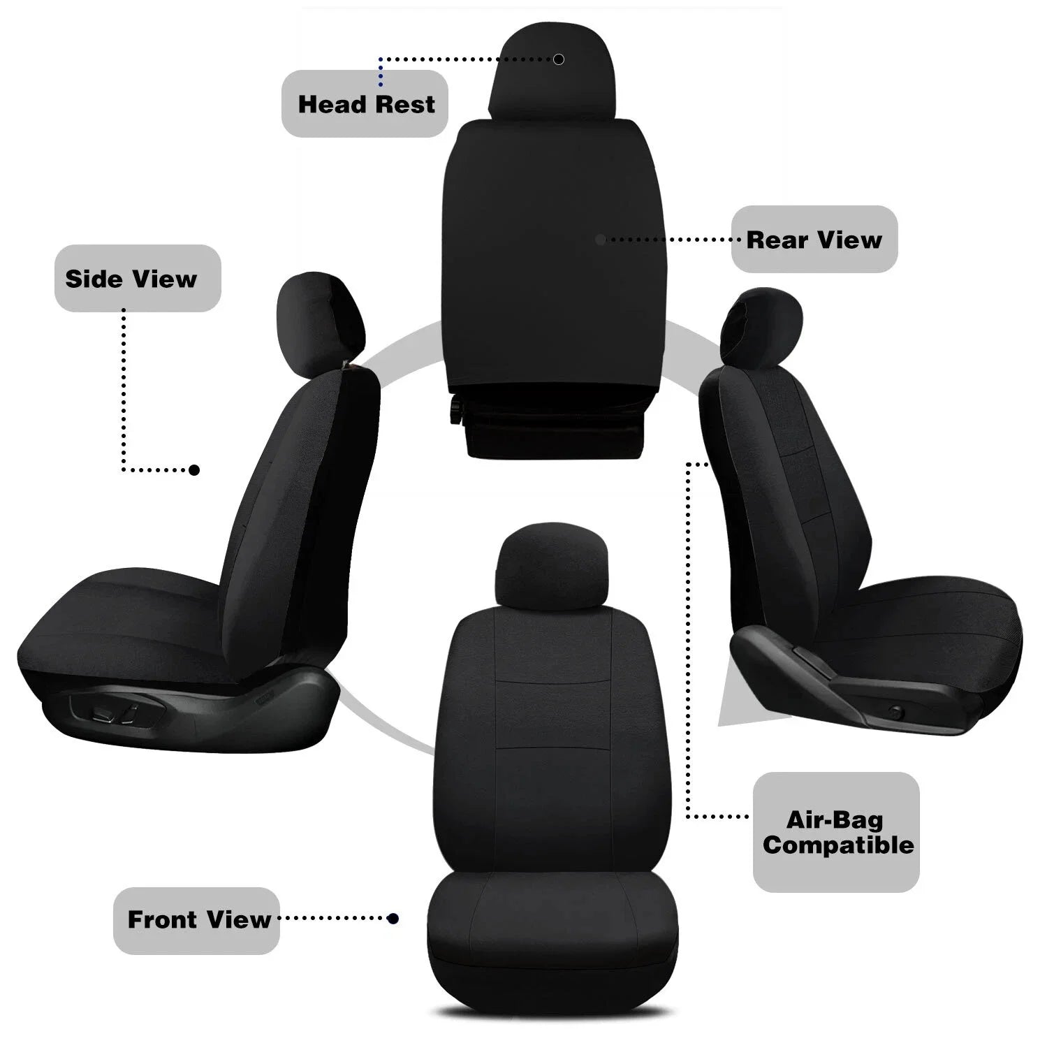 Universal 9PCS Breathable Soft Car Seat Covers for 5-Seater Cars