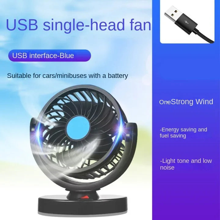 3-Head 360° Adjustable Car Fan – Dual-Speed Silent Electric Fan, USB/12V/24V, for Car, Home, Office & Desk Use
