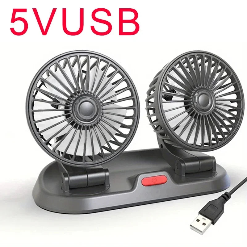3-Head 360° Adjustable Car Fan – Dual-Speed Silent Electric Fan, USB/12V/24V, for Car, Home, Office & Desk Use