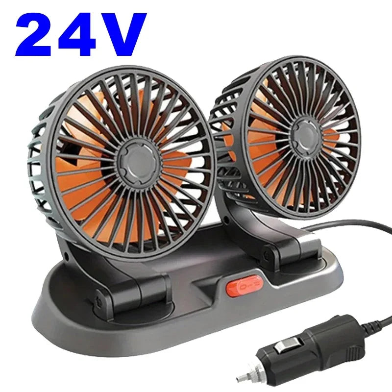 3-Head 360° Adjustable Car Fan – Dual-Speed Silent Electric Fan, USB/12V/24V, for Car, Home, Office & Desk Use