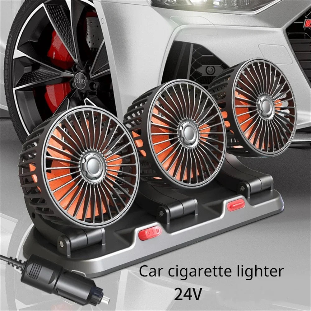 3-Head 360° Adjustable Car Fan – Dual-Speed Silent Electric Fan, USB/12V/24V, for Car, Home, Office & Desk Use