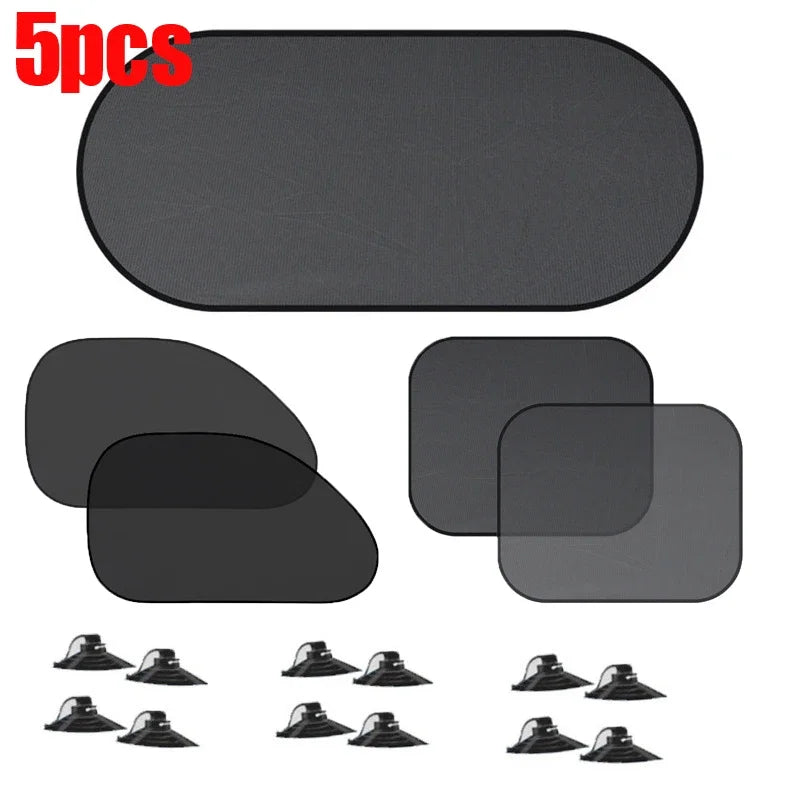 Car Window Sunshade UV Protection Mesh Cover Front Rear Side Curtain Black 1-5PCS