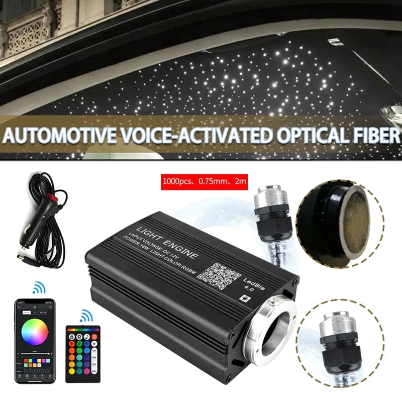 1000PCS Fiber Optic Star Ceiling Light Kit – Car/Home Roof Headliner Galaxy Lights with Remote & APP Control