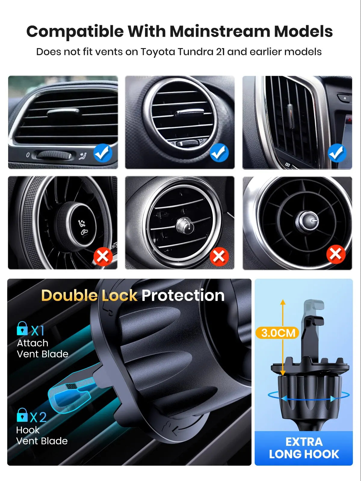 Metal Gravity Car Phone Holder Air Vent Mount with Auto-Lock Sleek Frosted Finish Universal Bracket for Vehicle