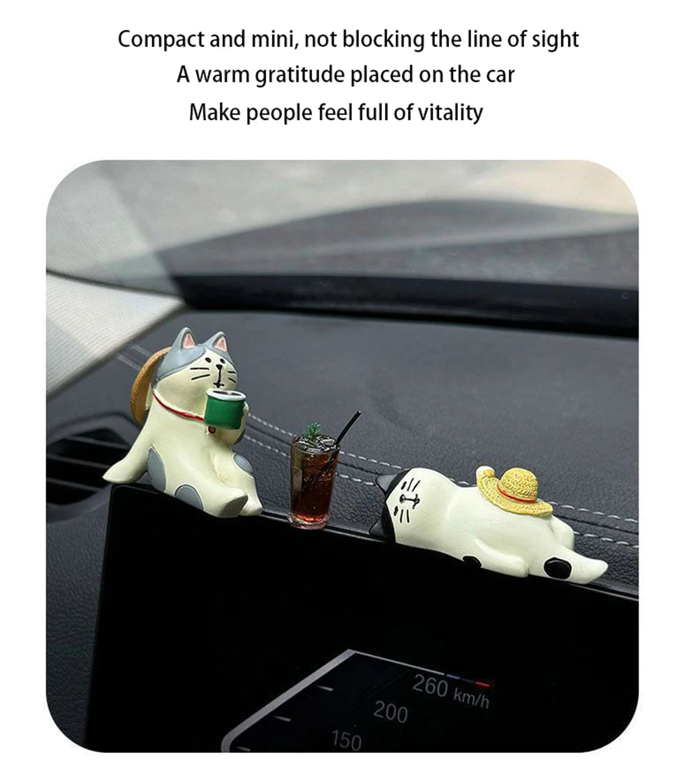 Cute Healing Kitten Dashboard Ornaments – Resin Cat Figures for Car Interior Decor & Accessories