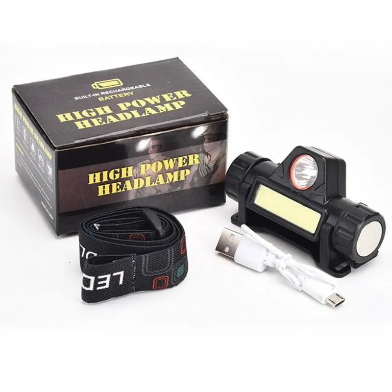 Super Bright Rechargeable COB LED Headlamp – Magnetic USB, Waterproof, Long Battery Life for Camping, Hiking & Fishing