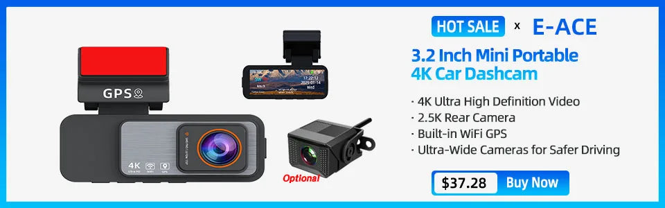 E-ACE 2K Car DVR Dash Cam Mirror WiFi GPS Night Vision 1080P Loop Recording Black Box