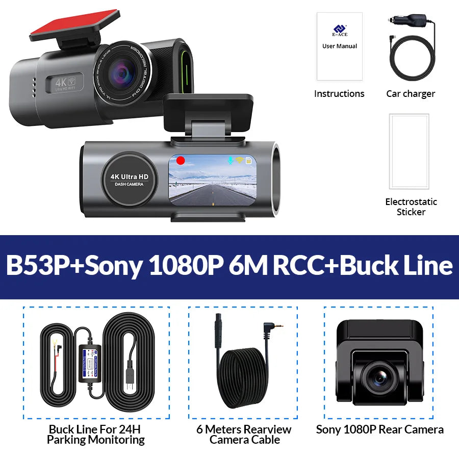 4K UHD Dash Cam Car DVR Camera WiFi GPS Night Vision Video Recorder 24H Parking