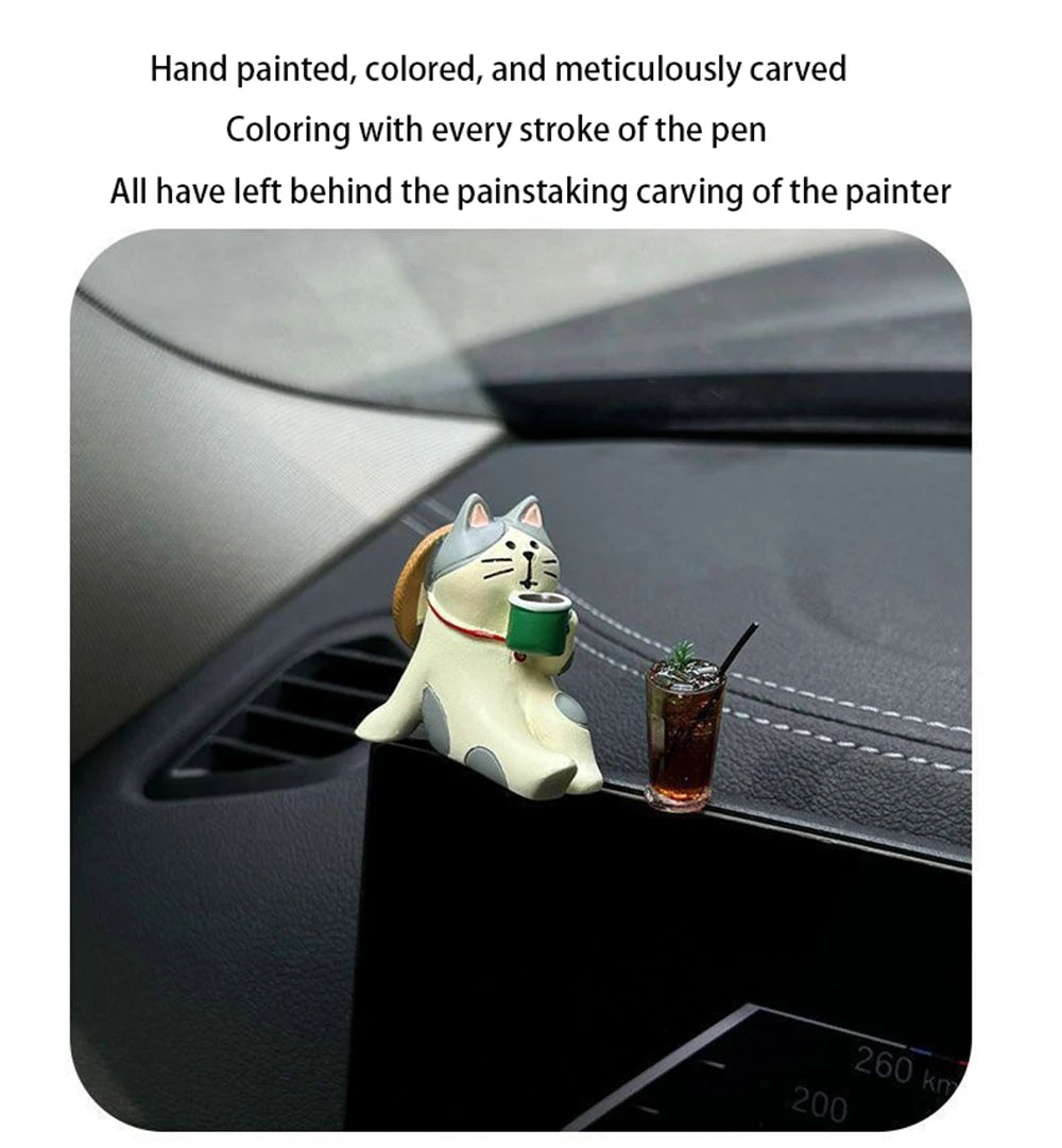Cute Healing Kitten Dashboard Ornaments – Resin Cat Figures for Car Interior Decor & Accessories