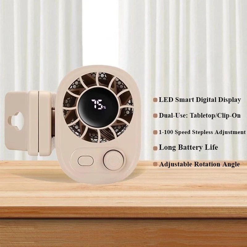 Portable Car Clip Fan 360° Rotatable 100 Speed USB Rechargeable Electric Fan Low Noise