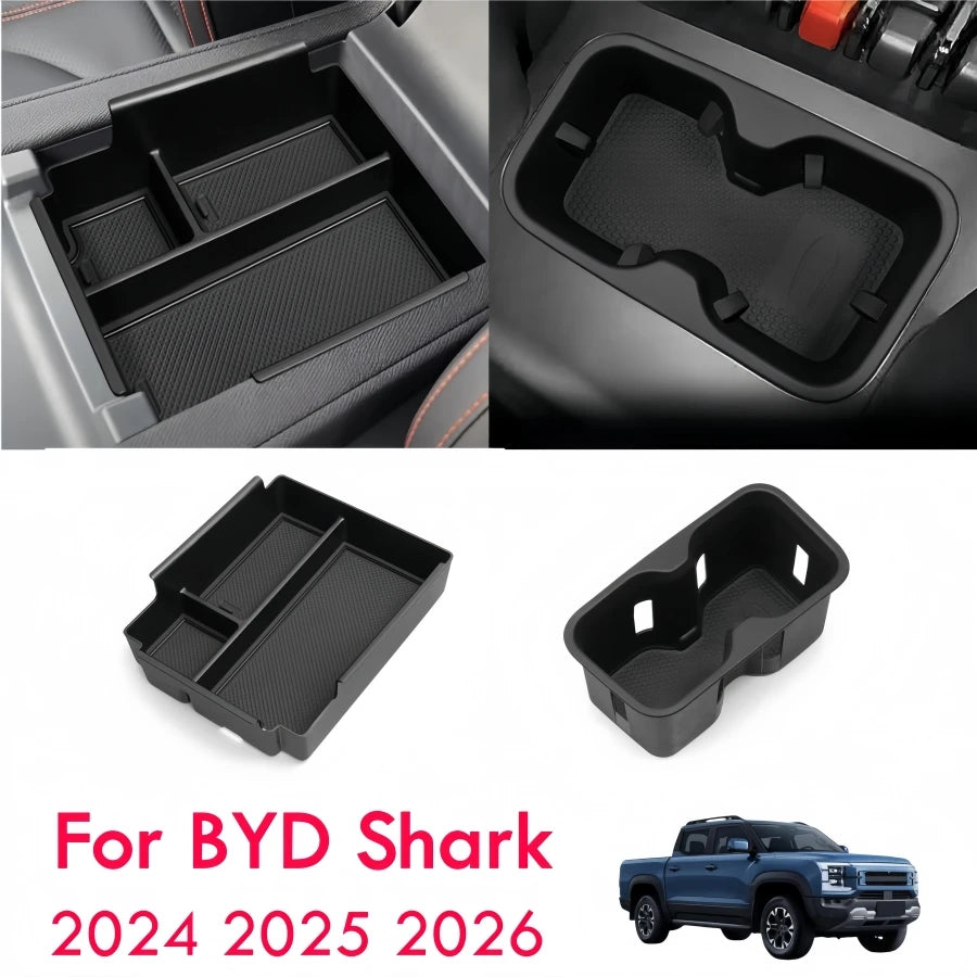Center Console Storage Tray Armrest Organizer Box For BYD Shark 6 TPE Cup Holder