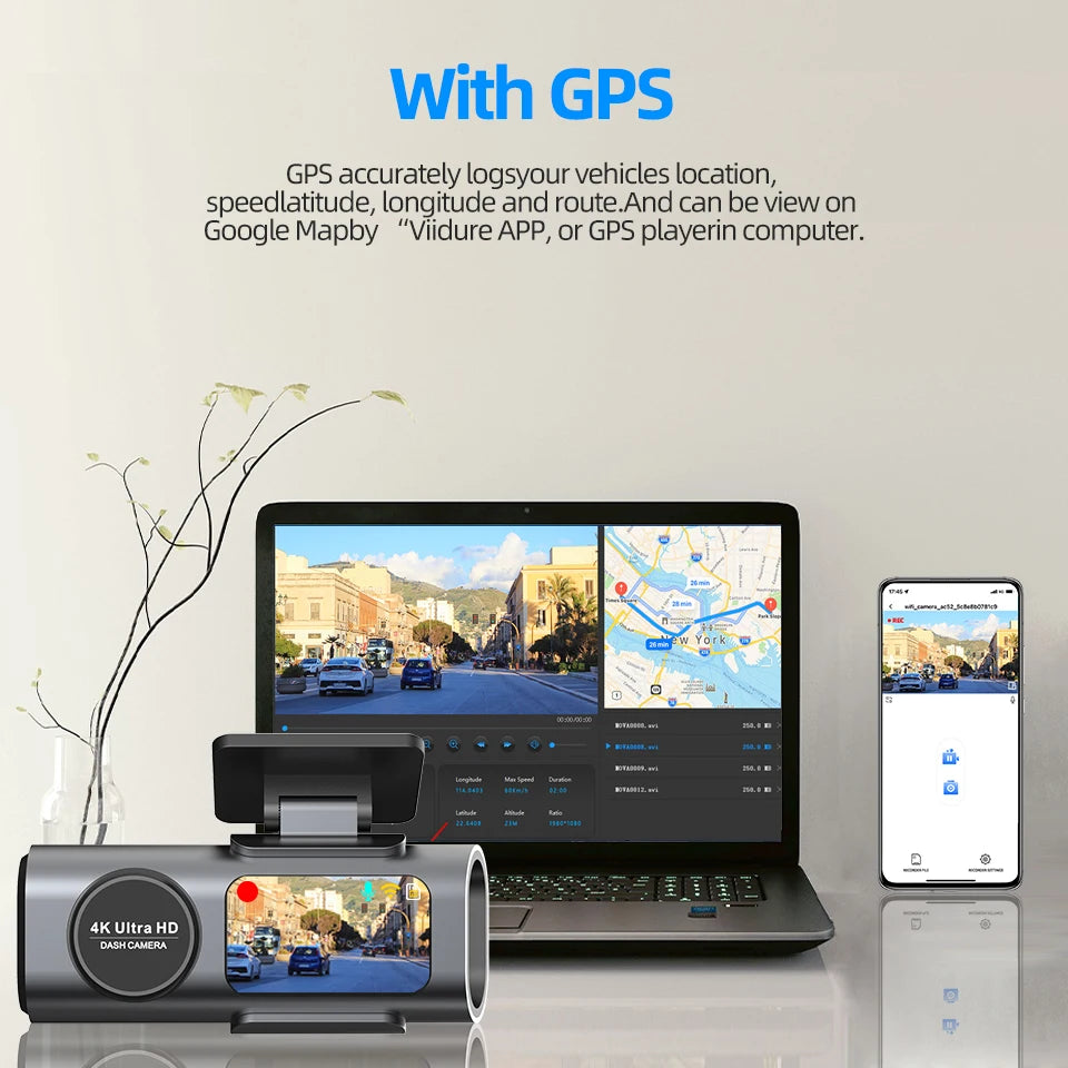 4K UHD Dash Cam Car DVR Camera WiFi GPS Night Vision Video Recorder 24H Parking