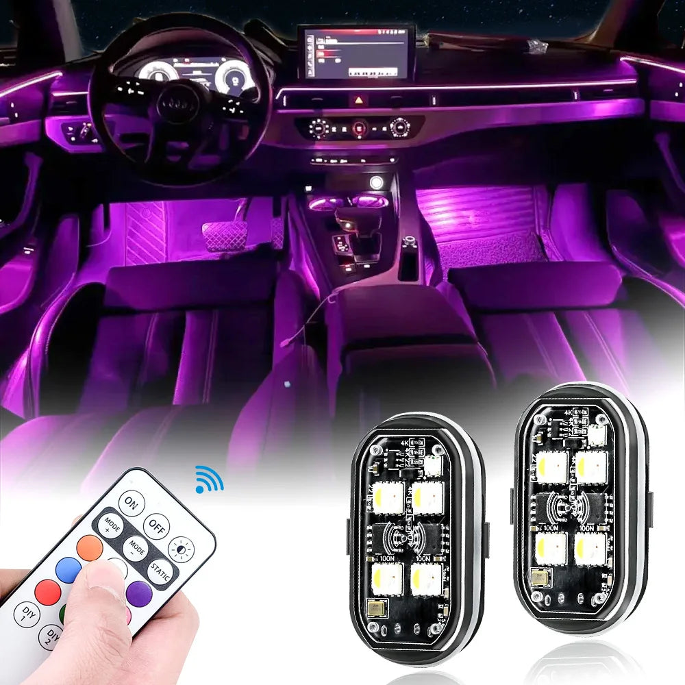 2/4/6PCS 8-Color Car Interior LED Ambient Light Kit with Remote Control – USB Powered, Easy Install, Long Standby Decorative Lights for CarsCar & Automotive Accessories
