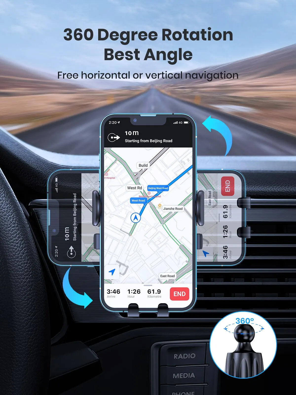 Metal Gravity Car Phone Holder Air Vent Mount with Auto-Lock Sleek Frosted Finish Universal Bracket for Vehicle