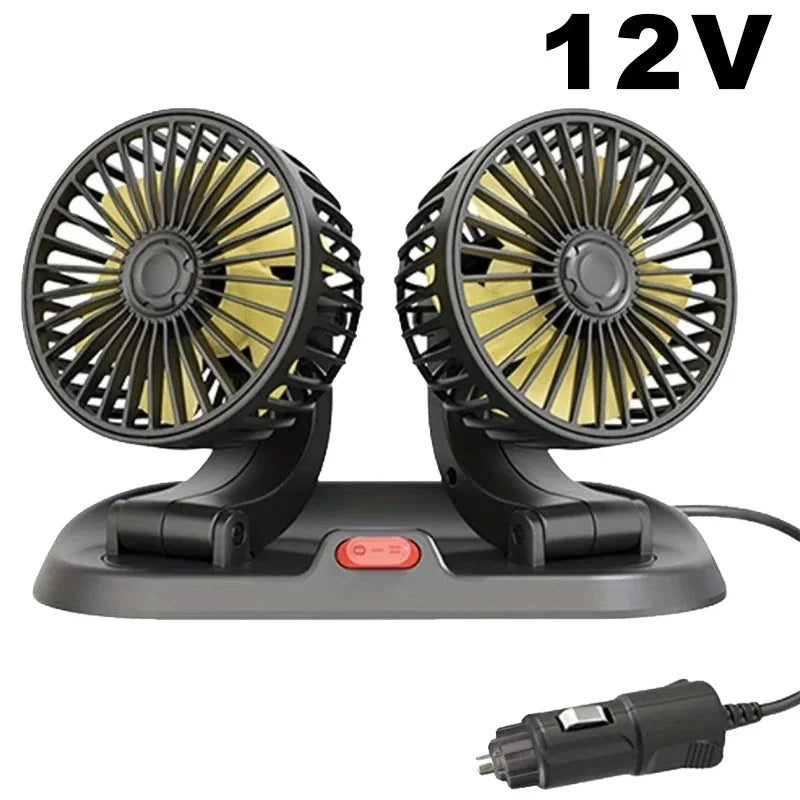 3-Head 360° Adjustable Car Fan – Dual-Speed Silent Electric Fan, USB/12V/24V, for Car, Home, Office & Desk Use