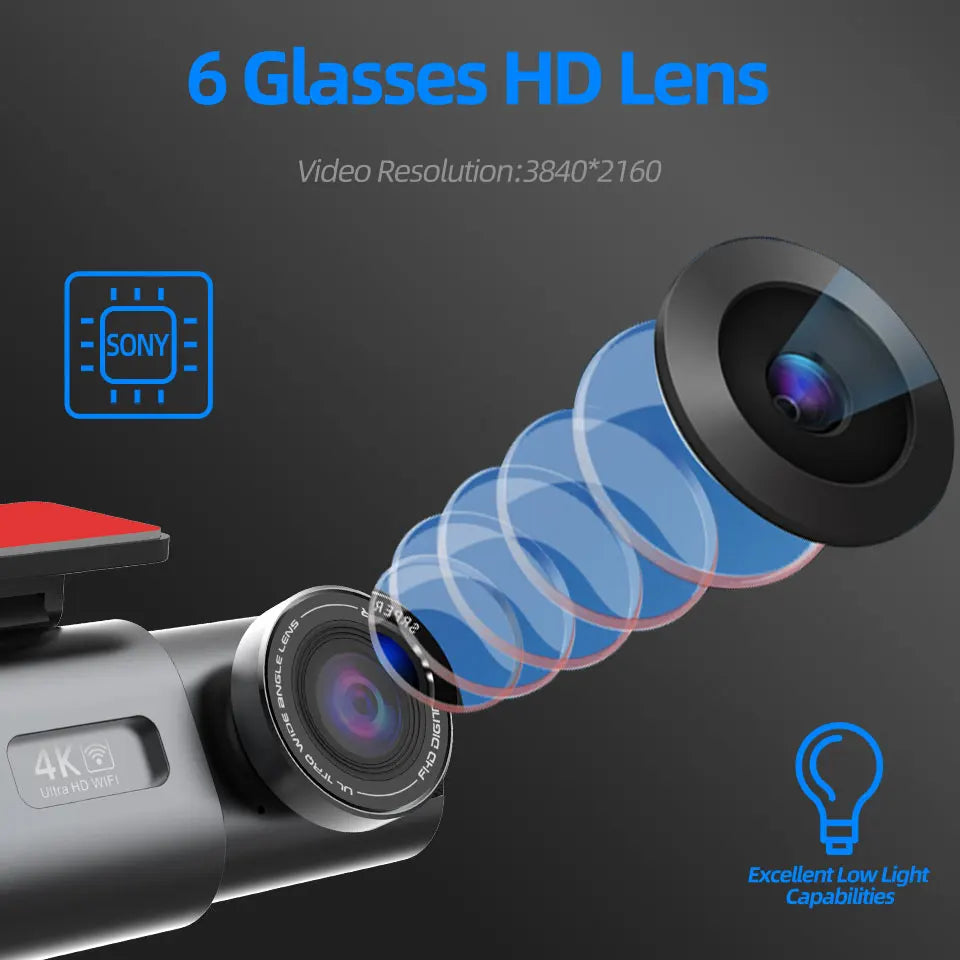 4K UHD Dash Cam Car DVR Camera WiFi GPS Night Vision Video Recorder 24H Parking