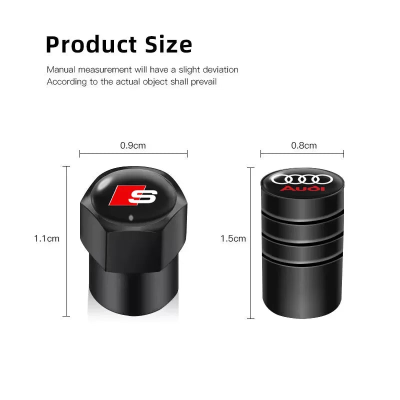 4Pcs Audi Tire Valve Stem Caps – Bolt-In Wheel Air Dust Covers for S-Line A1 A3 A4 A5 A6 A7 A8 Q3 Q5 Q7 TT RS Quattro Models