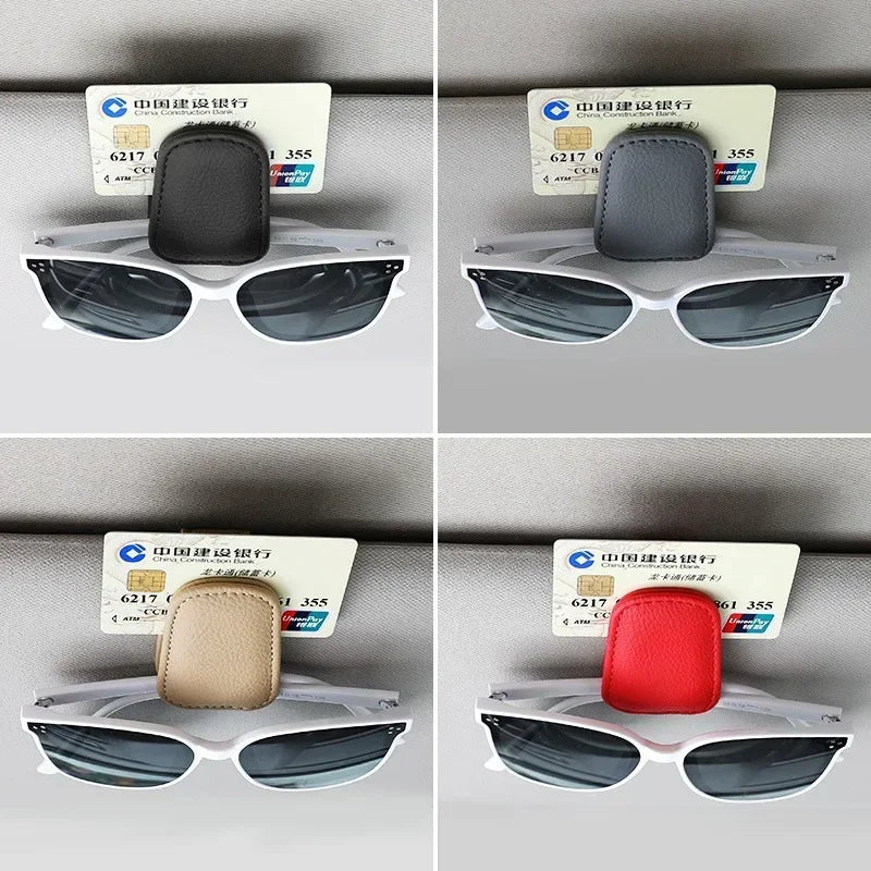 Magnetic Leather Car Sunglasses Holder Clip Sun Visor Organizer with Ticket Storage Eye-catching Glasses Case