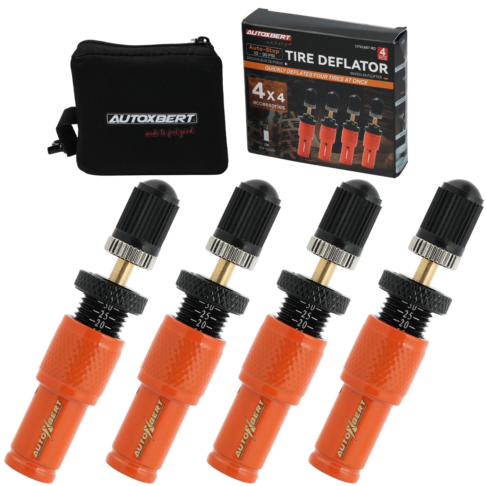 4PCS Adjustable Tyre Deflators 10-30 PSI Air Down Tool 4WD 4x4 Offroad Accessories