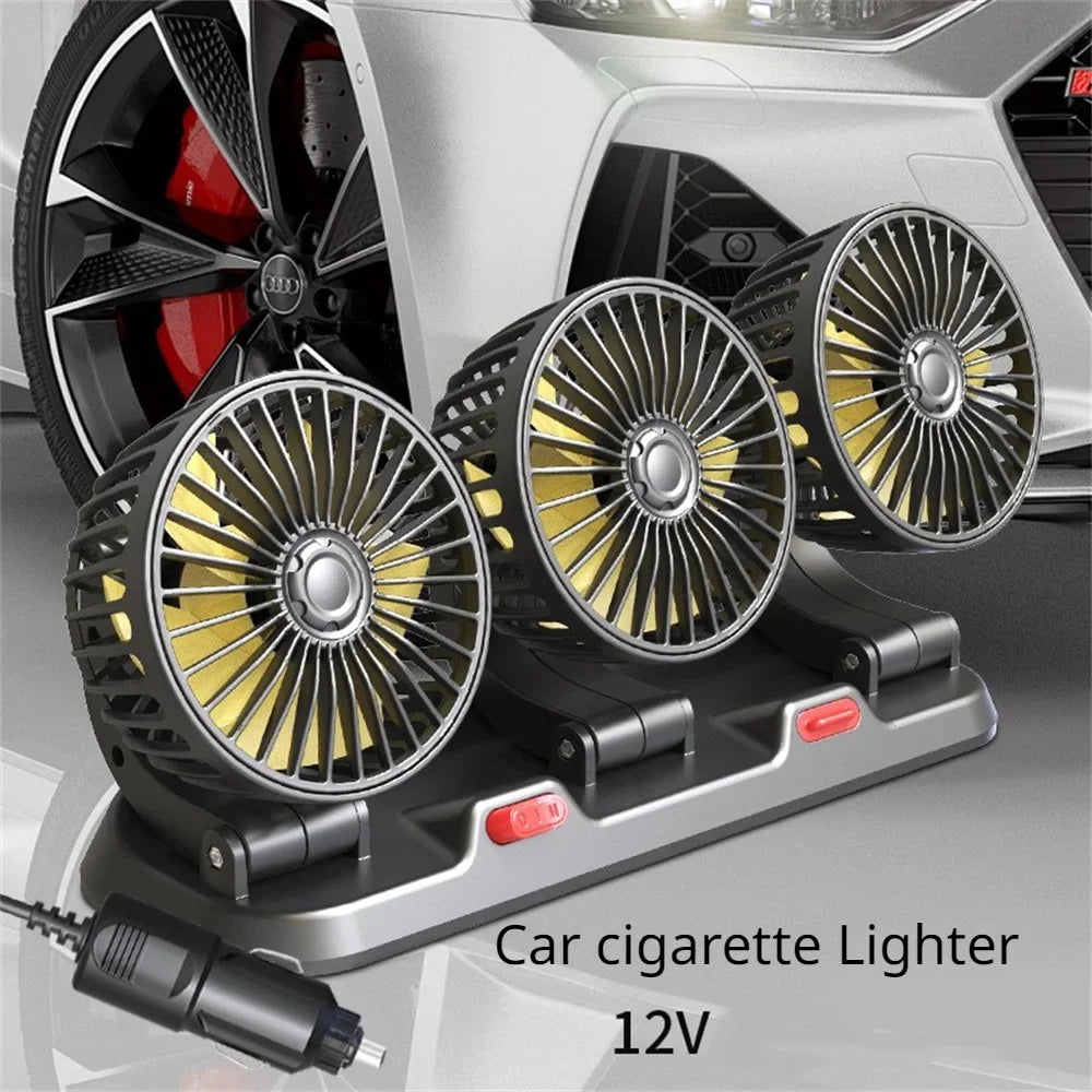3-Head 360° Adjustable Car Fan – Dual-Speed Silent Electric Fan, USB/12V/24V, for Car, Home, Office & Desk Use