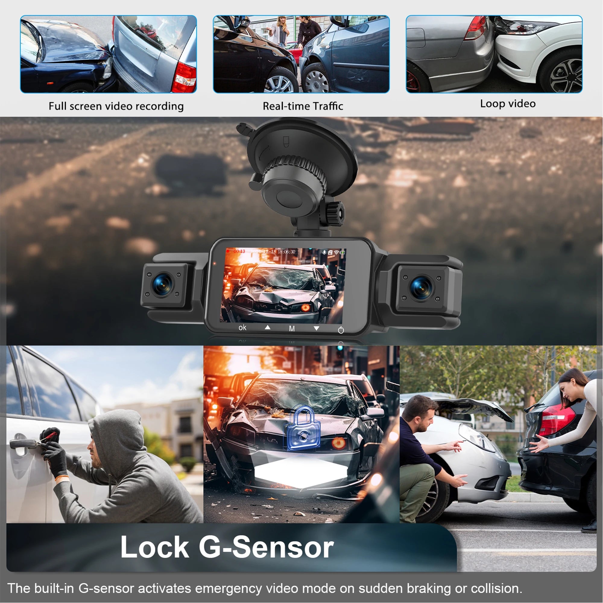 4 Channel Dash Cam FHD 1080P WiFi Car DVR Night Vision Black Box Loop Recorder Kit