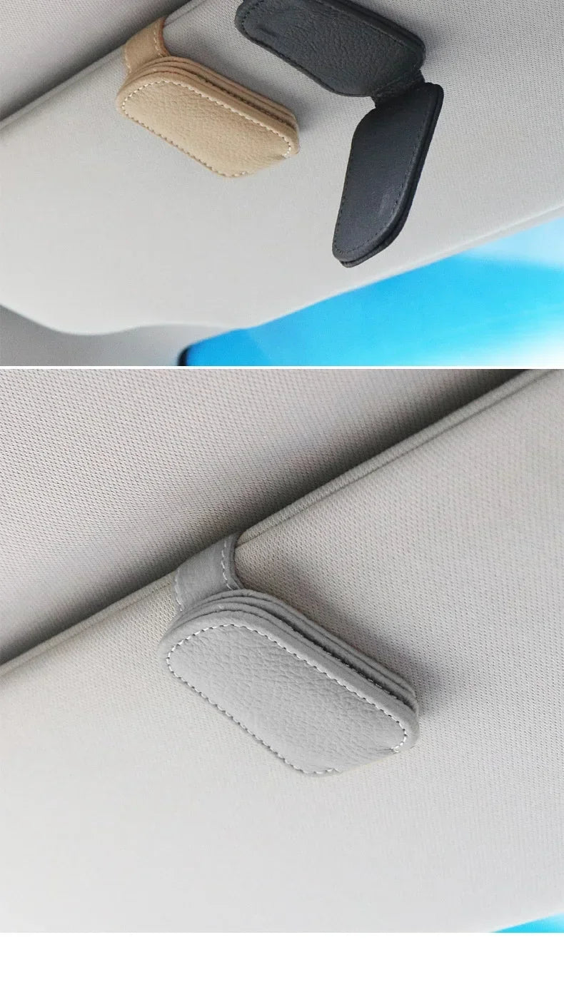 Magnetic Leather Car Sunglasses Holder Clip Sun Visor Organizer with Ticket Storage Eye-catching Glasses Case