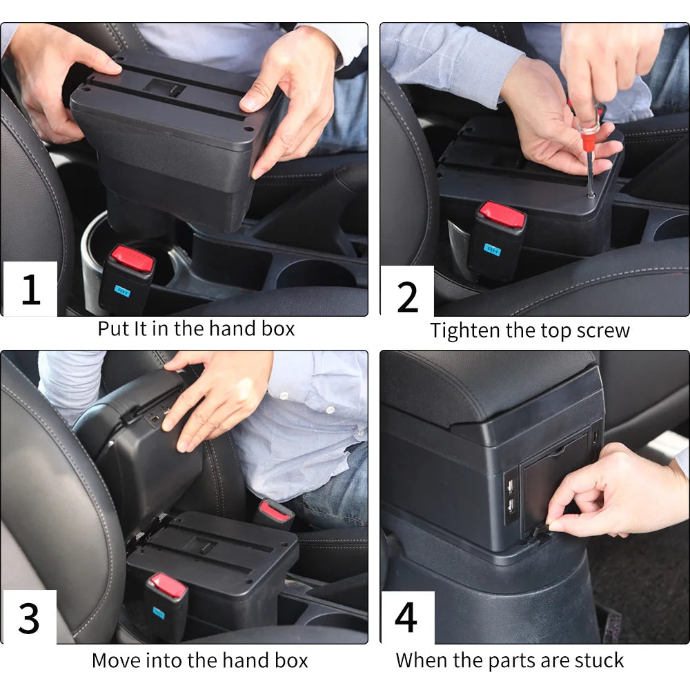 Armrest Box for Renault Clio 3 4 Captur – Car Center Console Storage Box with USB, Cup Holder – Interior Retrofit Accessory