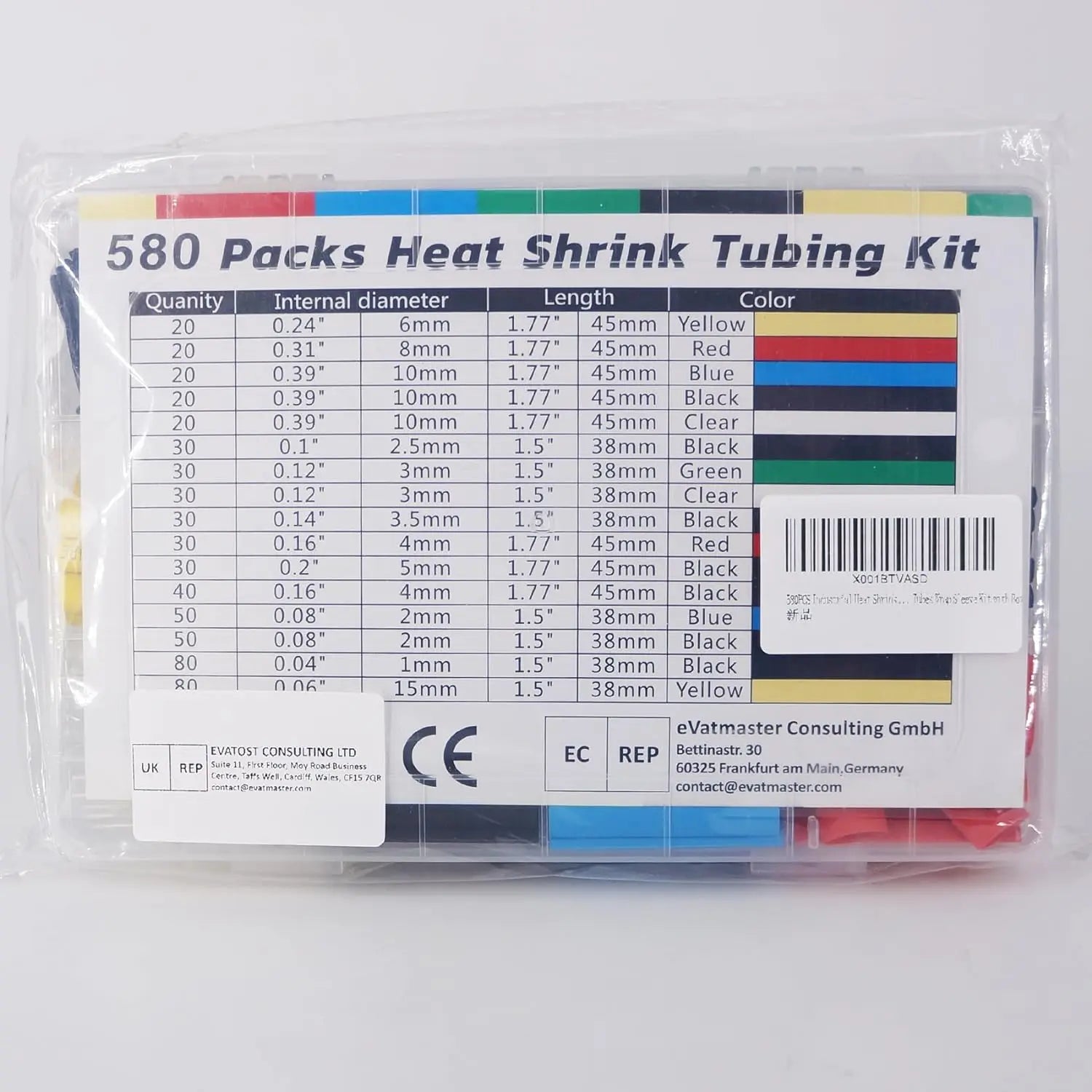 580/560-Pc Heat Shrink Tubing Kit – EVA Material, 6 Colors & 11 Sizes – Perfect for Electrical Insulation & Wire Repairs