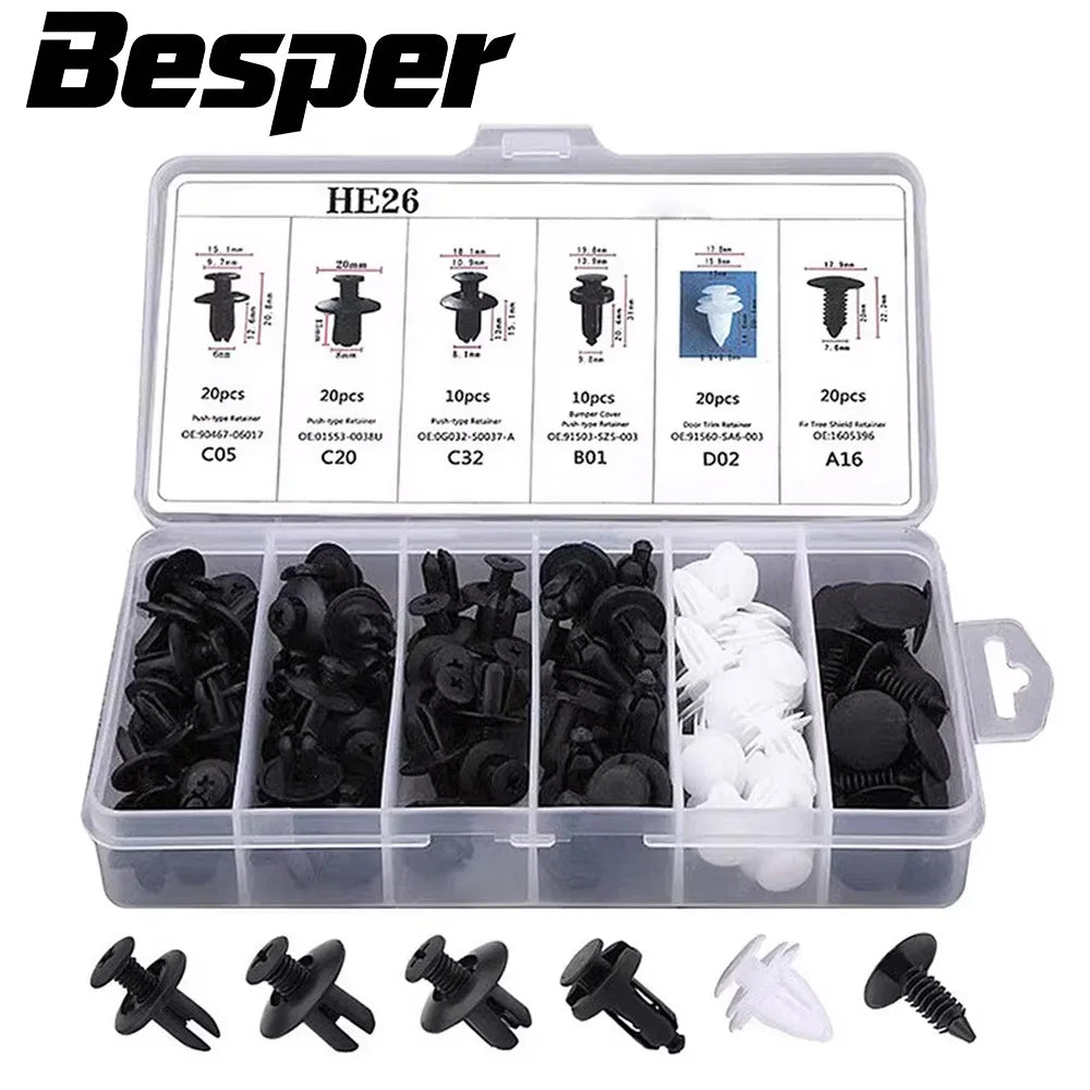 Universal Car Clips & Fasteners Kit – Retainer Pins, Rivets, Trim Panel Clips
