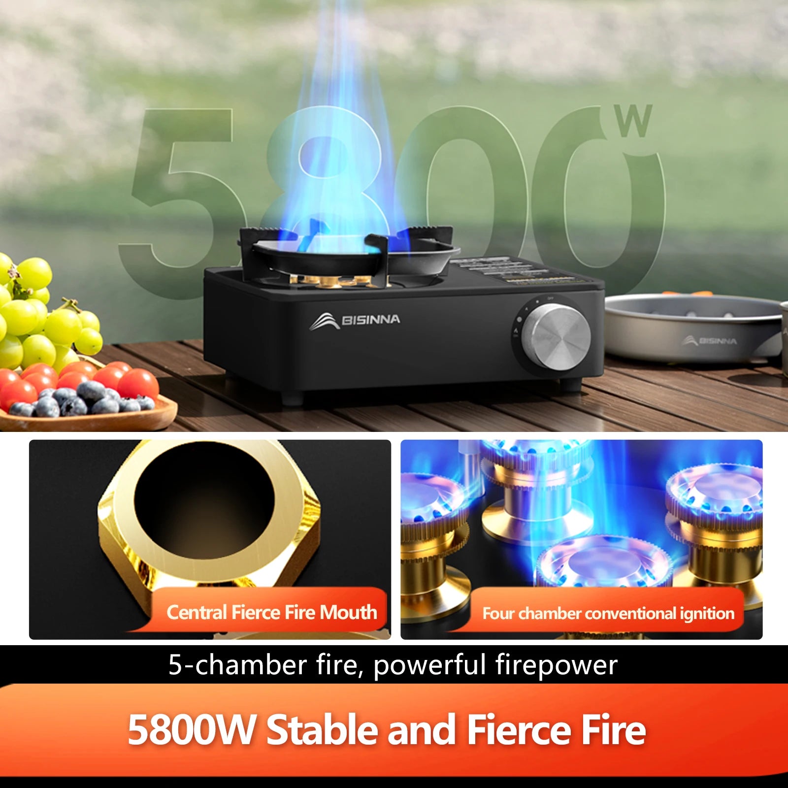 BISINNA 5800W High-Power Portable Camping Gas Stove – Outdoor Cassette Burner for Hiking, Trekking & Picnic