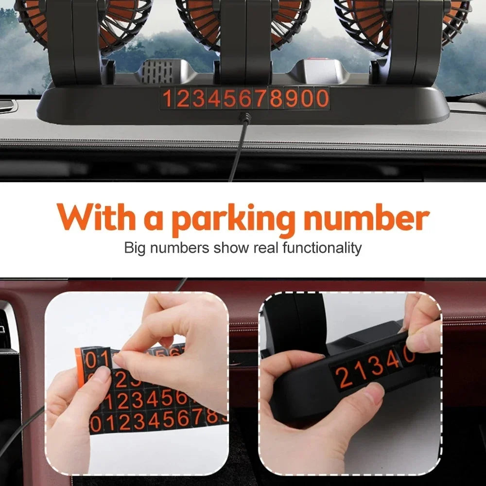 3-Head 360° Adjustable Car Fan – Dual-Speed Silent Electric Fan, USB/12V/24V, for Car, Home, Office & Desk Use