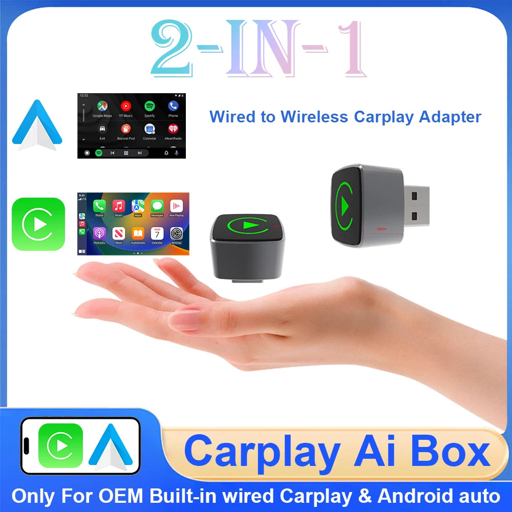 3-in-1 Wireless CarPlay & Android Auto Adapter – Plug & Play, Converts Wired to Wireless for 99% OEM Cars