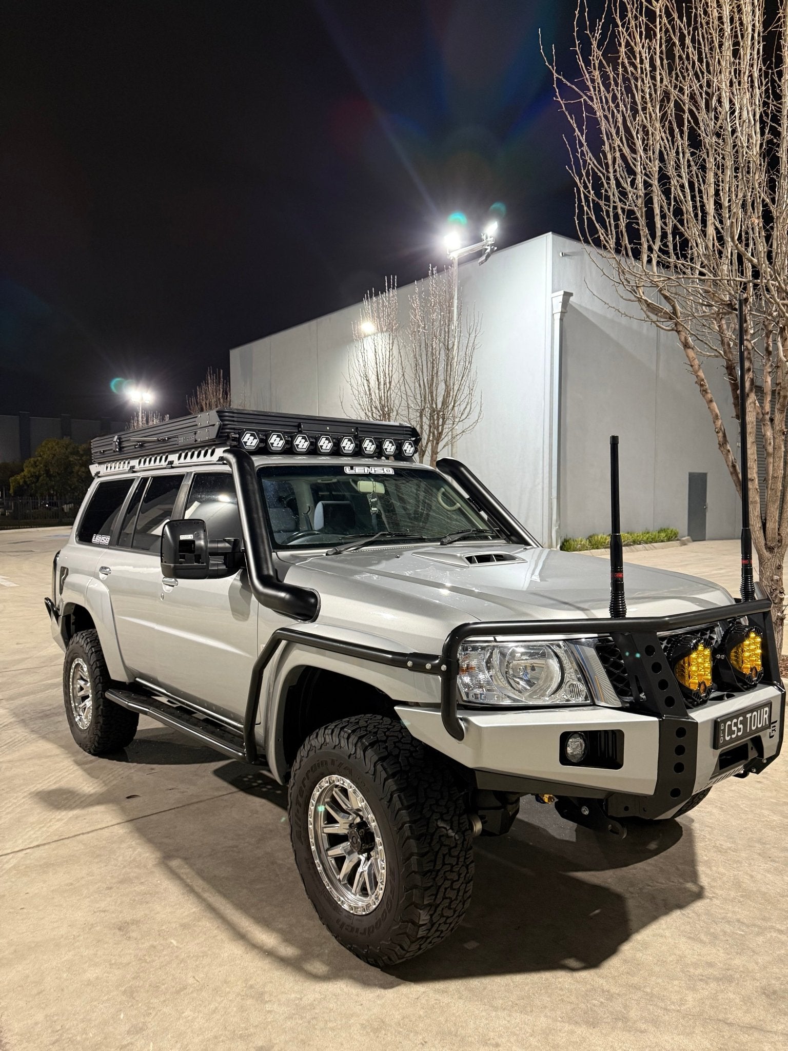 Nissan Patrol GU Teardrop 4.5" Mid Entry Stainless Snorkel (Series 4) by Canna Fabrication — brushed silver